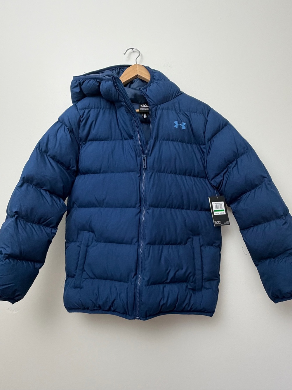 NWT Under Armour UA Storm Youth Large Navy Hooded Puffer Jacket YL